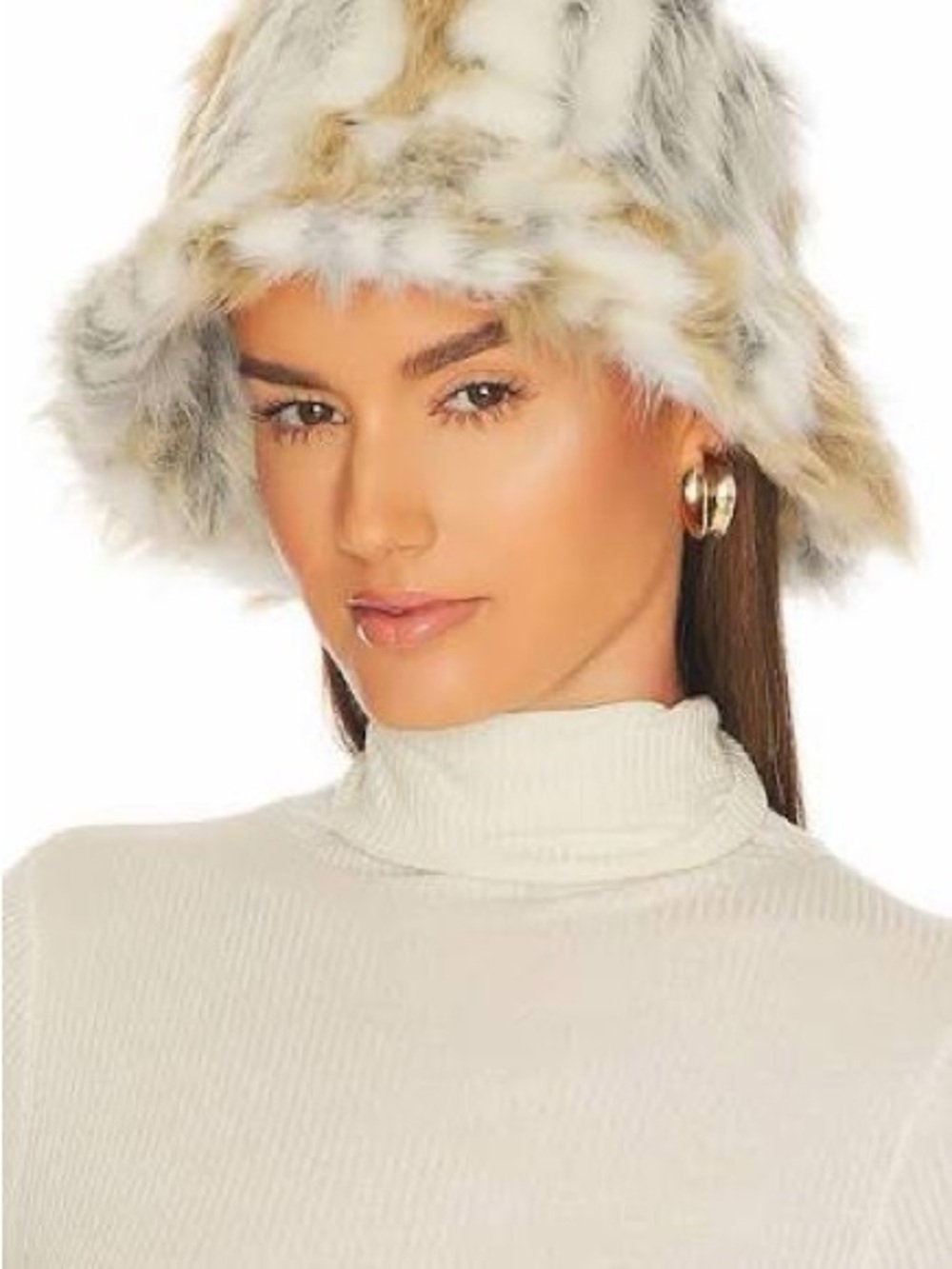 8 Other Reasons Faux Fur Bucket Hat in Cream and Gray